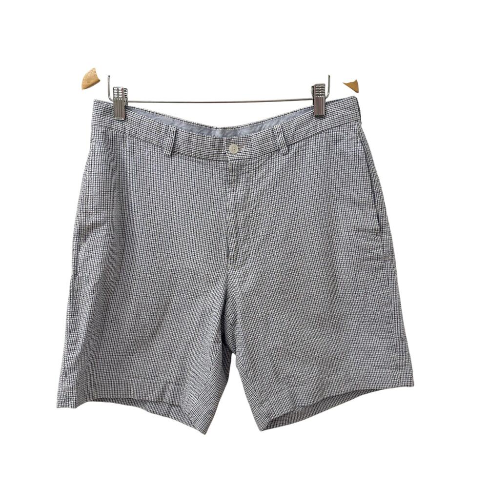Brooks Brothers Mens Blue White Seersucker Plaid Striped Chino Shorts Size W35